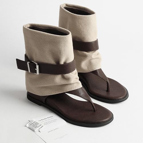 Women'S Clip Toe Wedge High Top Roman Sandals Fashion Comfortable Round Toe Soft Wide Sole Thong Adjustable Buckle Hidden Wedge Gladiator Sandals For Summer Beach Walking Flip Flops Ankle Bootie4