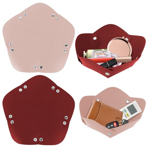 momgyaamz Vaciabolsillos de Cuero, Bandeja Vaciabolsillos para Decorar y Guardar, Platos Decorativos Para Guardar Llaves, Joyas, Cosméticos, Gafas y Teléfonos Móviles, Organizador Llaves 2 Piezas