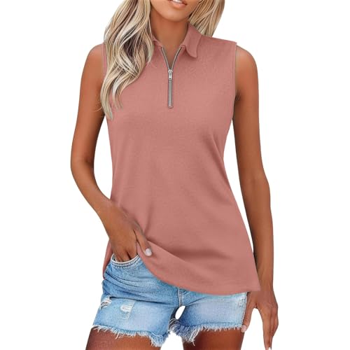 Polo sans manches femme col polo zippé demi-ouverture coupe ample léger