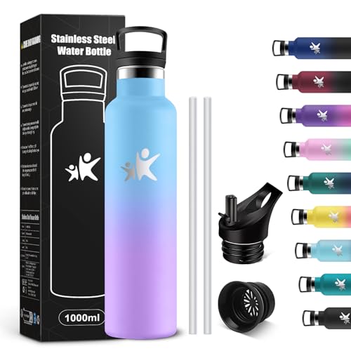KollyKolla Thermosflasche 1L, Wasserflasche Kohlensäure Geeignet, Trinkflasche Edelstahl mit Strohhalm, Isolierflasche Auslaufsicher… – Ansicht 1