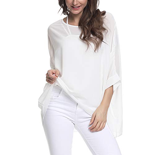 Image of Ckikiou Plus Size Batwing Flowy Semi Sheer Chiffon Blouse Tunic for Women Summer Floral Print Boho Beach Cover ups