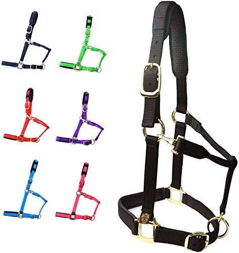 T TEKE Adjustable Horse Halters by Heavy Duty Soft Nylon, Padded with Anti-rubbing Waffle Neoprene on Both Crown & Nose