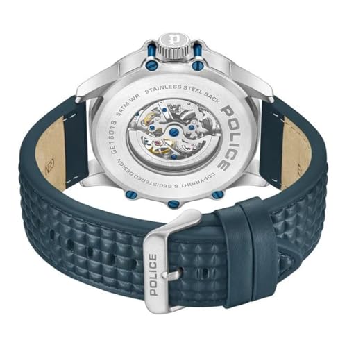 Image of Police Blue Dial Automatic Leather Strap Watch for Men