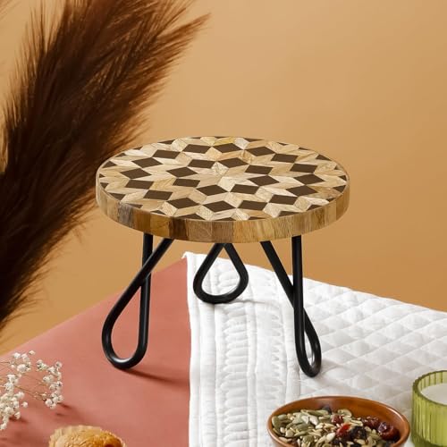 Image of CASADECOR Wooden Kaleidoscopic Dessert Decorating Pizza Cake Stand Color Natural Pack of 1