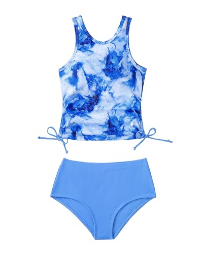 Image of YOURUIKEY Girls Tankini Swimsuit 2 Piece Halterneck Bathing Suit Adjustable Straps and Removable Bra for Girls and Teen 7-16Y