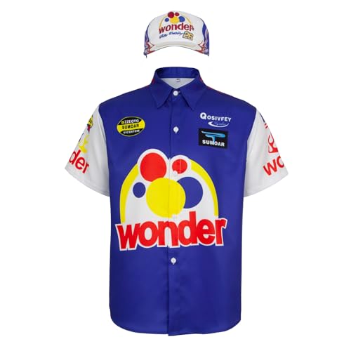 Qosivfey Men's Ricky Bobby shirt Talladega Nights Full costume with hat for Halloween costume(My2021173-3,M)