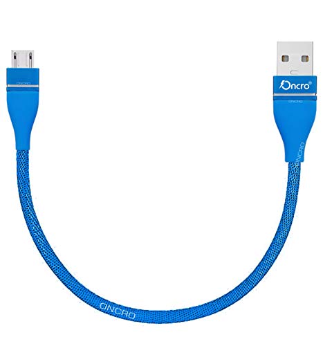 Image of Blue Indestructible Nylon Braided strong power bank cable for Micro USB Android smartphones, short small mini Round cable, charge & sync 2.4A max