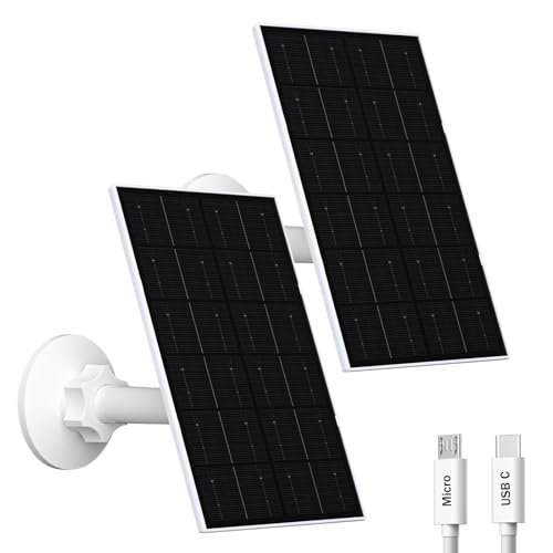 Image of VUEBEE 4W Solar Panel for Security Camera, USB-C/Micro USB Solar Charger for Rechargeable Battery Cameras, IP66 Waterproof, 360° Adjustable Mount, 9.8FT/3M Cable, 2 Pack