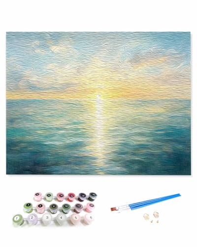 VamJump 数字油絵 手塗り 抽象芸術 シンプルなスタイル 印象派様式 近代主義 海 油絵 DIY絵 初心者 時間をつぶす 壁飾り アートクラフト 絵画手芸キッ 絵の具をつける 塗りつぶし掛け 50x50cm