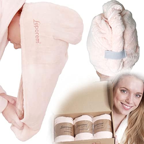 Leporem Extra Large (30 inch X 11 inch) 3 Pack Microfiber Hair Towel - Ultra Absorbent & Quick Dry Hair Turban for Curly, Long & Thick Hair, Anti Frizz, Hair Repair Towel Wrap for Women, Kids