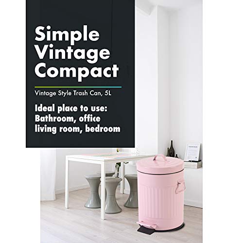 Image of Bathroom Trash Can with Lid, Small Trash Can Wastebasket for Home Bedroom with Lid, Round Waste Bin Soft Close, Retro Vintage Garbage Metal Cans for Office, 5 Liter / 1.3 Gallon, Glossy Pink