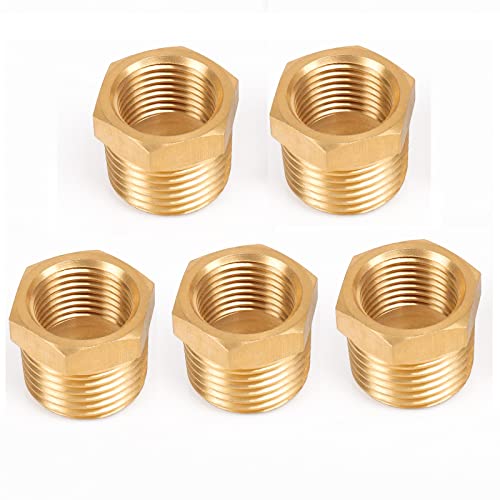 Winmien Brass Reducer Hex Bushing NPT Male to NPT Female Threaded Pipe Fitting Tube Adapter Convert. (3/8 NPT Male to 1/4 NPT Femaleï¼Œ5 packs)