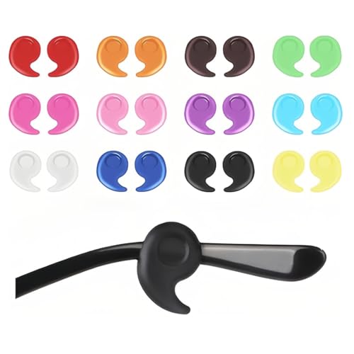 XENQITO 24 Paar Brillen-Ohrgriffe, Silikon Brillen Ohrenkissen, Antirutsch Gläser Ohrhaken, Komfort Silikon Anti-Rutsch-Brillenbügel-Halterung, Brillenhalter für Brillen Sonnenbrillen Lesebrillen Bunt