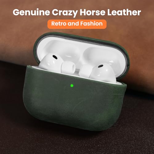 Image of for AirPods Pro 3 Case 2025, Handcrafted Crazy Horse Leather Cover | Top Grade Vintage Protective Case with Lanyard, Unique Patina, MagSafe Ready,Compatible with Apple AirPods Pro 3rd Generation