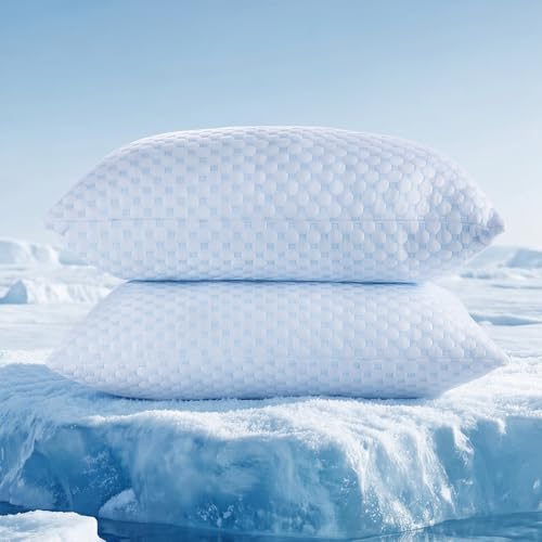 Favocama Cooling Pillow for Sleeping Shredded Memory Foam Pillows King Size Set of 2 Double Sided Cooling Bed Pillows for Hot Sleepers Side Back and Stomach Sleepers