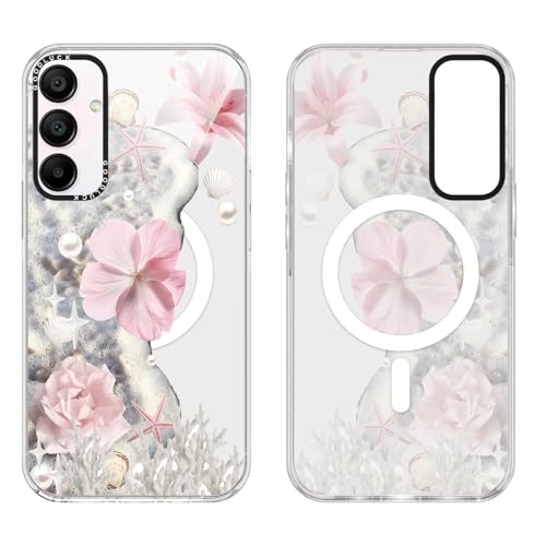 Coque Samsung Galaxy A15 5G transparente motif fleur hibiscus MagSafe