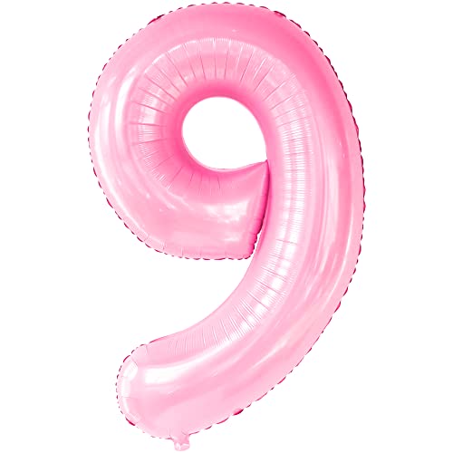 Image of KatchOn, Giant Light Pink Number 9 Balloon - 40 Inch | Foil 9 Birthday Balloon for 9th Birthday Decorations | 9th Anniversary Decoration | Pink Party Decoration