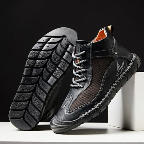 Mens Classic Handmade Leather Lace Up Non Slip Ankle Chukka Boots Casual Lightweight Round Toe High Top Walking Boat Shoes for Driving Daily Hiking3