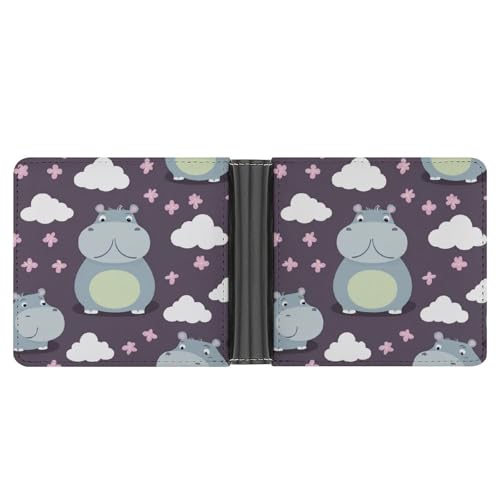Men's Pocket Wallet, Waterproof Pu Leather Credit Card Holder Lovely Hippo Travel Bifold Wallet with Card Slots