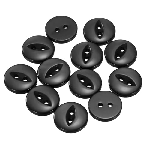 QUARKZMAN Botones de Resina, 12Pcs 24L 15mm Bontones de Costura Redondos, de Estilo Ojo de Pez con Dos Agujero, para Decoración de Manualidades, Pantalones, Vestidos, Faldas, Prendas, Negro