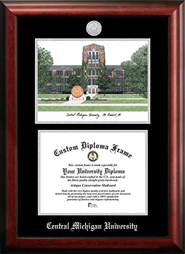 Campus Images NCAA Central Michigan Chippewas Unisex Silver Medallion Frame Central Michigan University 11w x 8.5h Silver Embossed Diploma Frame Lithograph, Brown, One Size