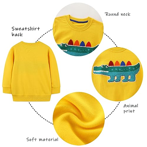 Image of GFQLONG Toddler Boy Sweatshirt 2T 3T 4T 5T Long Sleeve Shirts Boys Sweater | cotton Dinosaur Cartoon Pullover Crewneck Sweatshirt,toddler boy sweaters tops,kids fall winter clothes