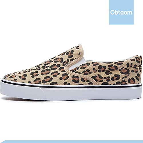 Obtaom Womens Animal Print Slip On Shoes Comfortable Canvas Fashion Sneakers Leopard Canvas Shoes Low Top Cheetah Print Slip Ons（Leopard Us5） #TOP2