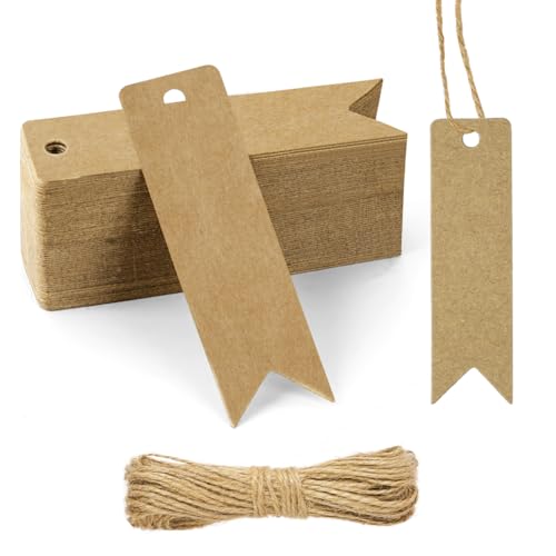 Flintronic Brown Gift Tags 60PCS Kraft Paper Tags with String Blank Price Tag Large Gift Labels for Wedding Favors Christmas Valentines Day Birthday Halloween Thanksgiving (Brown)