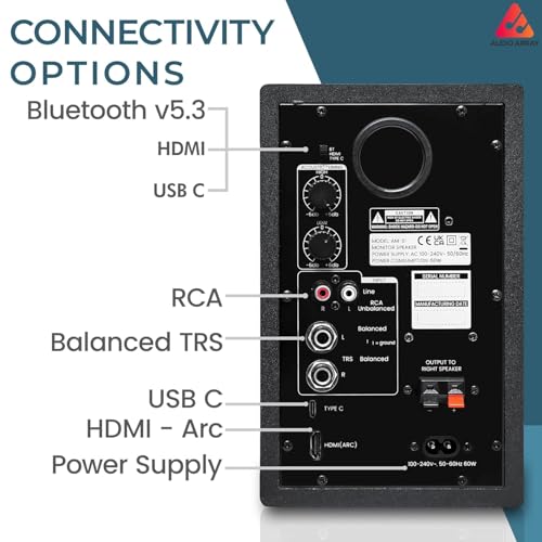 Image of Audio Array AM-S1 BT v5.3 |Professional 4 inch Studio Monitor Speaker Pair| 60W Class D Amplification,Woven Composite Woofer,1 inch Silk-Dome Tweeter,EQ Controls|Music /Monitor Mode, Aux, HDMI, USB C, TRS, RCA