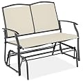 Best Choice Products 2-Person Outdoor Patio Swing Glider Steel Bench Loveseat Rocker for Deck, Porch w/Textilene Fabric, Steel Frame - Ivory/Gray