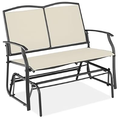 Best Choice Products 2-Person Outdoor Patio Swing Glider Steel Bench Loveseat Rocker for Deck, Porch w/Textilene Fabric, Steel Frame - Ivory/Gray