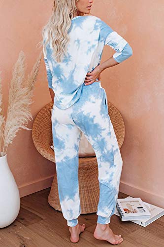 Women 2 Piece Loungewear Set Tracksuit Long Sleeve T-Shirt Joggers Pants Sweatsuits Blue S