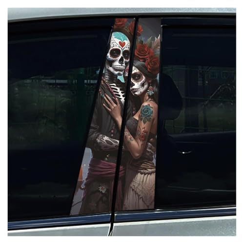 Autocollants voiture masque rayures pilier B motif squelettes