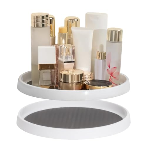 Bandeja giratoria – Bandeja giratoria para refrigerador | 2 piezas soporte de especias organización, comedor de almacenamiento de cocina para tocador, encimera frigorífico, armario, lavabo, cuarto de