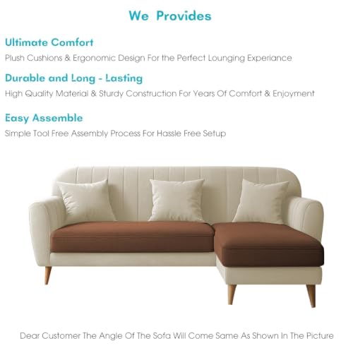 Image of Atticus RHS 4 Seater L Shape Sofa Set with Ottoman for Living Room (Cream Brown Fabric) Premium Fabric Sofa Set