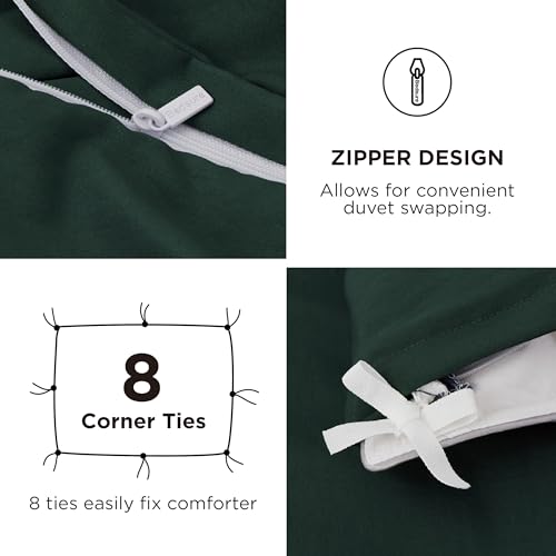 Image of Bedsure Duvet Cover Queen Size with Fitted Sheet - 4 Pieces Prewashed Cotton-Like Polyester Extra Soft Bedding Set, Includes 1 Duvet Cover 90x90 Inches, 2 Pillow Shams, 1 Fitted Sheet, Forest Green