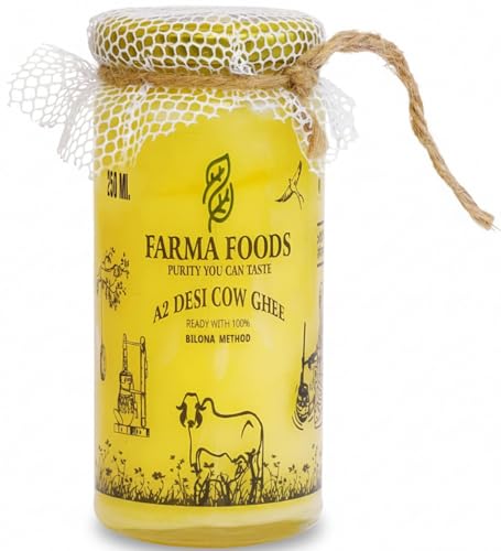 FARMA FOODS A2 Desi Cow Ghee 250 ml | Bilona Method Hand Churned | Traditional Pure Natural Ghee | No Preservatives | Farm Fresh Taste | Everyday Cook