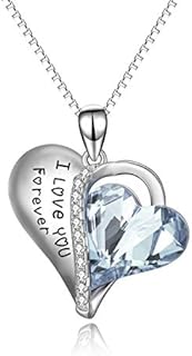 Gifts for Her, 925 Sterling Silver"I Love You Forever" Heart Pendant Necklace with Light Blue Crystal, AOBOCO Jewellery Birthday Gifts for women
