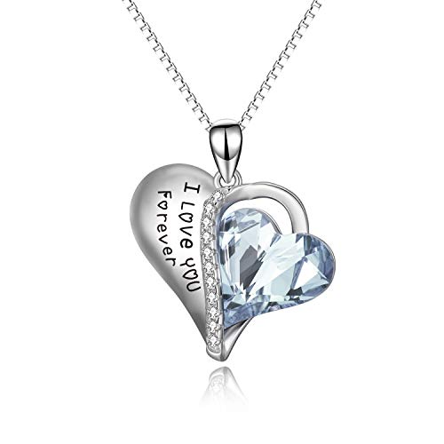 AOBOCO hart hanger ketting dames zilver 925 met Swarovski kristal, Endless Love lichtblauw halsketting sieraden verjaardagscadeau voor vrouwen