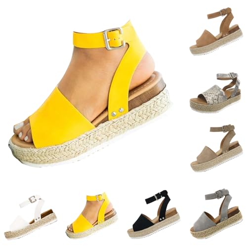 DevilAngel Women's Topic Open Toe Buckle Ankle Strap Espadrilles Flatform Synthetic Summer Casual Wedges Sandals