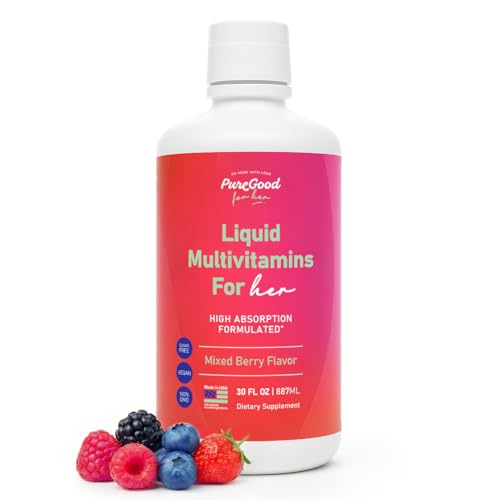 PureGood Liquid Multivitamin for Women 40+ | Methylated B12, Folate, Biotin & Saffron | Omega 3 6 7 9 | Energy, Mood & Hormone Balance | Iron Free | Sugar Free | 30 Fl Oz