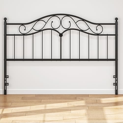 Weehom King Size Headboard Only Sturdy Metal Headboard with Bed Frame Adapters Adjustable Height Farmhouse Vintage Headboard for King Bed Frame Easy Assembly Black