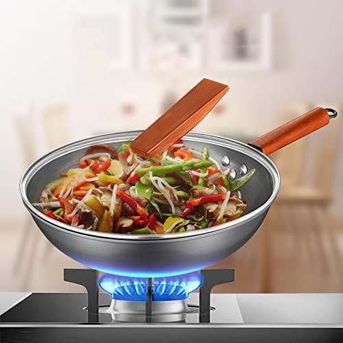Wok with Stand-able Lid, Chinese Stir Fry Pan with Lid & Wooden Handle Professional Kitchenware for Your Home