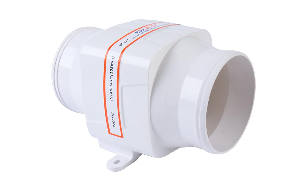 SEAFLO 4 In-Line Marine Bilge Air Blower 12V 270 CFM Quiet Boat White by Seaflo
