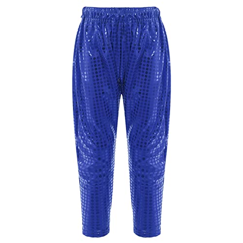 FEESHOW Boys Girls Metallic Shiny Loose Baggy Pants Kids High Waist Trousers for Hip Hop Jazz Streetwear Dancewear