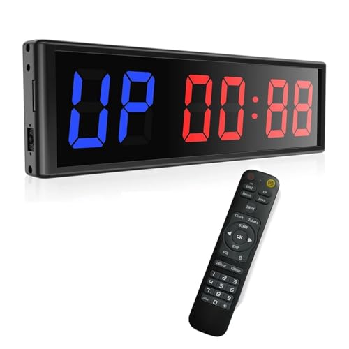Temporizador de reloj de gimnasio, Temporizador de gimnasio for entrenamiento físico, reloj con temporizador de intervalos, cronómetro LED de 2,3 'con dígitos hacia abajo/arriba con Control remoto Pan