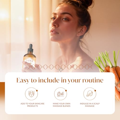 Image of SIVA Carrot Seed Carrier Oil, Glass Bottle with Dropper, 4 Fl Oz (118 ml) | Carrot Seed Oil for Face Care, Skin Care, Facial Oil, Hair Care, Scalp Massage, Body Massage, Dilution & DIY Beauty Blends