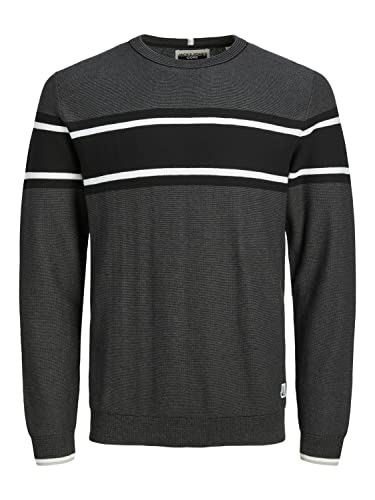 Jack & Jones Cuello Redondo Jcologan Spring Knit Jersey de Punto, Asphalto/Detalle: Bloqueado, S para Hombre