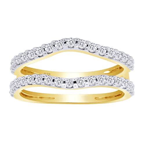 AFFY 1.00 Carat Round White Cubic Zirconia 14K Gold Over Sterling Silver Enhancer Guard Ring