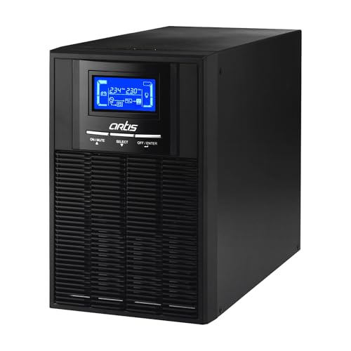 Image of Artis 1KVA Online High Frequency Pure Sine Wave UPS. 2x9Ah Built in Batteries (BIB), LCD Display, Overload Protection(OVPD). 3 Output sockets. Generator Compatible. BIS Certified Online UPS